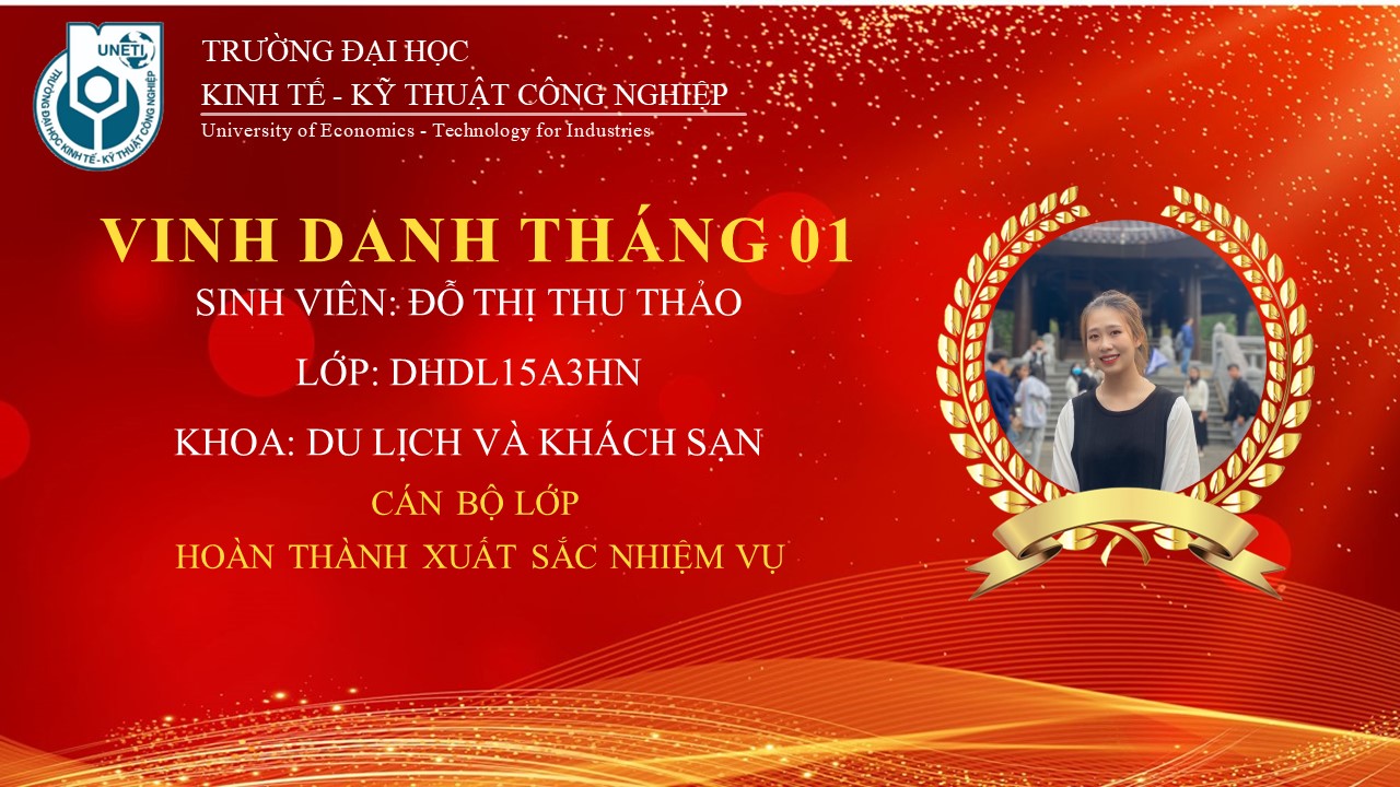 Vinh danh Cán bộ lớp, sinh viên tiêu biểu có nhiều đóng góp cho phong trào sinh viên hoàn thành xuất sắc nhiệm vụ tháng 12 năm 2022 Khoa Du lịch và Khách sạn