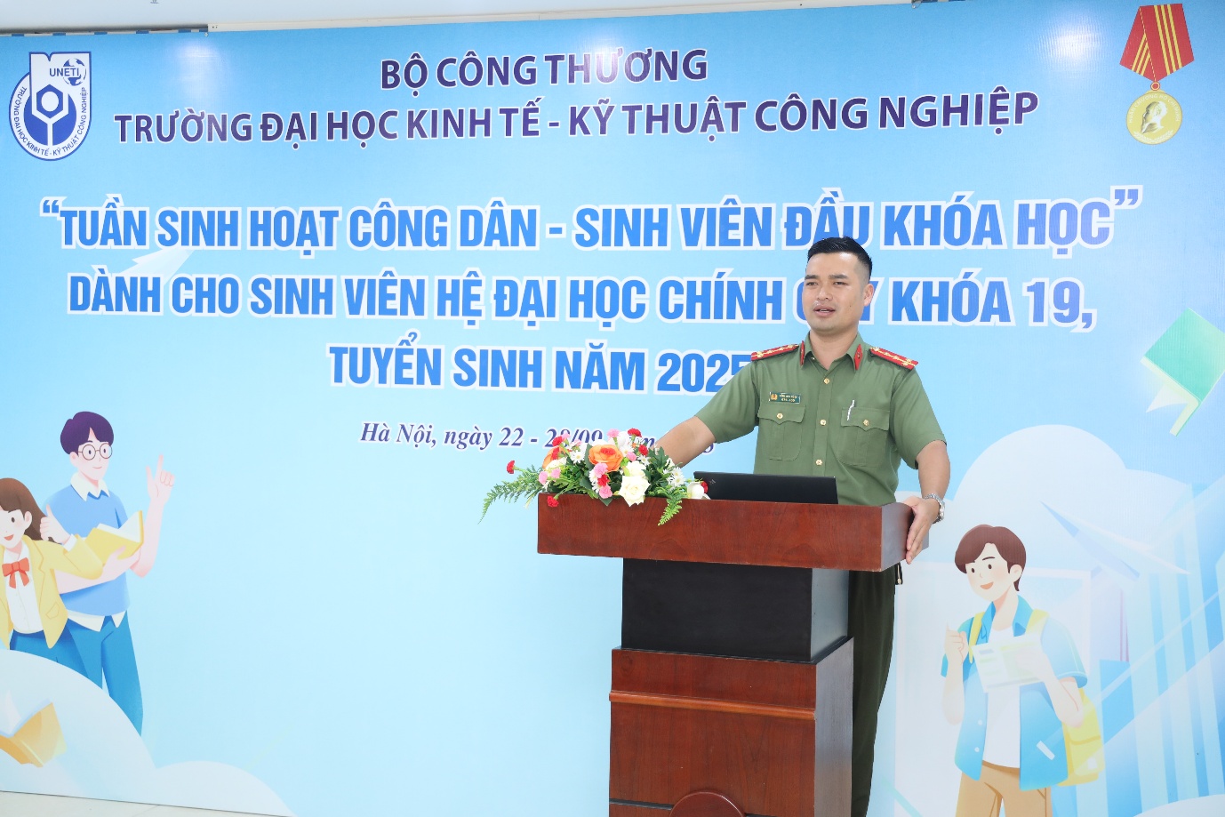 A person standing at a podium Description automatically generated